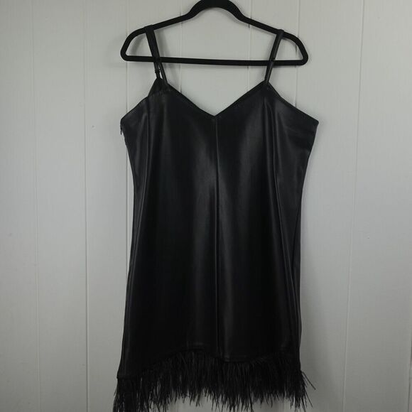 Lamarque Womens Mollie Faux Leather Feather Trim Sleeveless Slip Dress X-Large - Picture 2 of 10